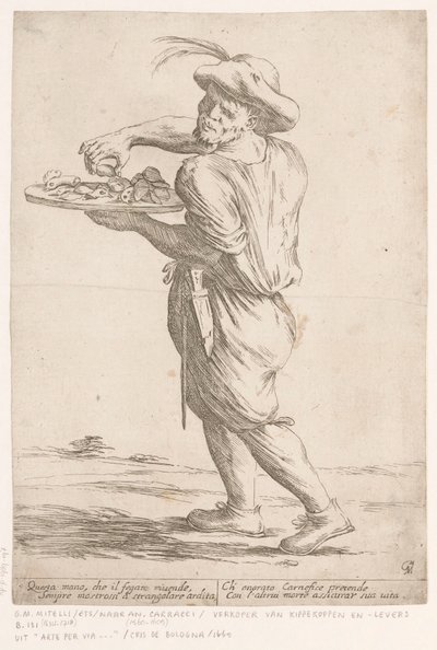 Straßenverkäufer von Hühnerköpfen und Hühnerlebern von Giuseppe Maria Mitelli