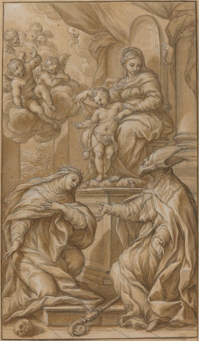 Die Madonna und das Kind auf dem Thron, von zwei Heiligen verehrt von Giuseppe Nicola Nasini