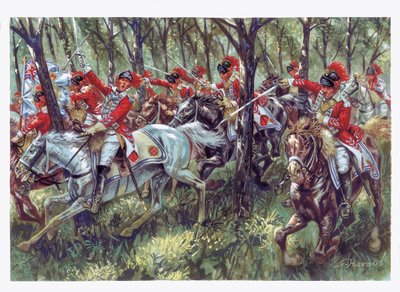 Amerikanischer Unabhängigkeitskrieg (1775-1783): Der Angriff der amerikanischen Siedler (Illustration von Giuseppe Rava) von Giuseppe Rava