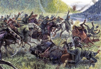 Erster Weltkrieg: „Savoia“ Die italienische Kavallerie beim Angriff von Stupizza, in der Nähe von Caporetto von Giuseppe Rava