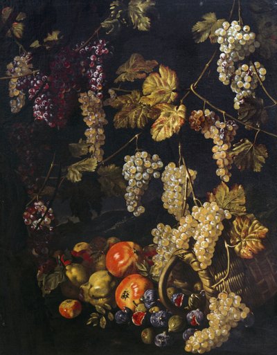 Stillleben mit Trauben, Weinblättern und anderem Obst von Giuseppe Recco