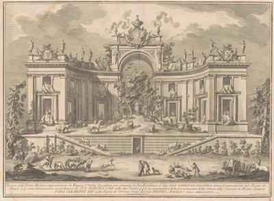 Die Prima Macchina für die Chinea von 1766: Der Palast des Orpheus von Giuseppe Vasi, after Giuseppe Palazzi, after Paolo Posi