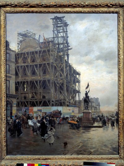Ansicht des Place des Pyramides in Paris im Jahr 1875. Pariser überqueren den Platz in der Nähe einer Baustelle. Gemälde von Giuseppe de Nittis, 1875. Paris, Musée d
