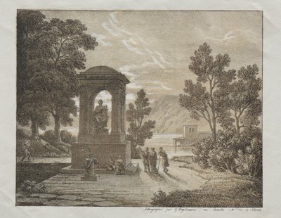 Buch der Lithografie-Versuche mit verschiedenen Zeichenmitteln wie Kreide, Feder, Pinsel und Waschung: Eine Landschaft von Godefroy Engelmann
