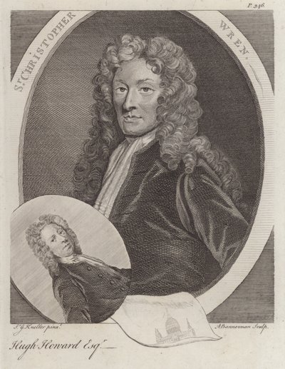 Sir Christopher Wren, englischer Architekt, und Hugh Howard, englischer Künstler und Sammler von Godfrey (after) Kneller