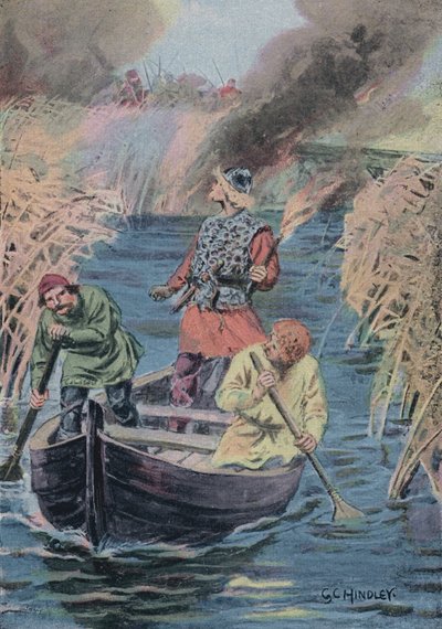 Hereward der Wachende setzt die Binsen in Brand von Godfrey C. Hindley