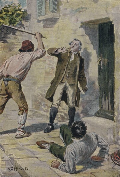 John Lombe von Italienern angegriffen, während er Italien besuchte, um Spinnmaschinen zu untersuchen von Godfrey C. Hindley