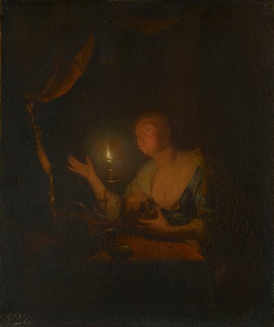 Die reuige Magdalena bei Kerzenlicht von Godfried Schalcken