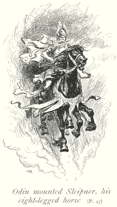 Odin ritt Sleipner, sein achtbeiniges Pferd von Gordon Frederick (after) Browne