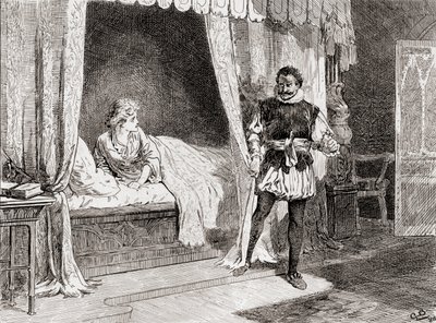 Eine Szene aus William Shakespeares Stück Othello, Akt V, Szene 2, Desdemona: Redest du vom Töten? Othello: Ja, das tue ich von Gordon Frederick Browne