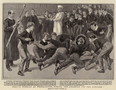 Fastnachtsdienstag an der Westminster School, das Gerangel um den Pfannkuchen von Gordon Frederick Browne
