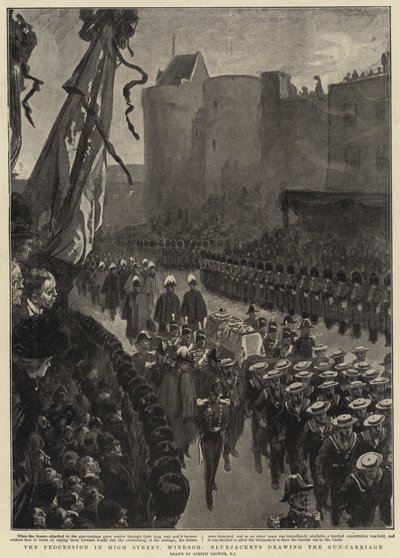 Die Prozession in der High Street, Windsor, Matrosen ziehen den Geschützschlitten von Gordon Frederick Browne