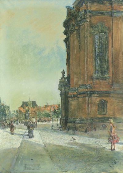 Straßenszene in der Nähe der St. Michaelis Kirche in Hamburg von Gotthardt Johann Kuehl