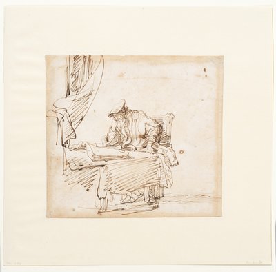Gelehrter sitzt an einem Tisch, auf dem ein großes Buch liegt von Govaert (attr. to) Flinck