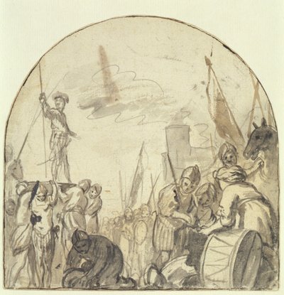 Brinio wird von seinen Kriegern auf seinem Schild erhoben von Govaert Flinck