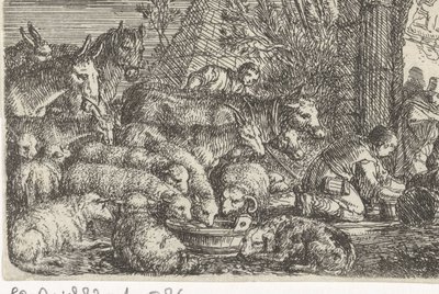 Hirte mit Herde vor einem Tor von Govert van der Leeuw