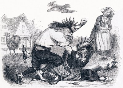 Die beiden Hähne - Fabeln von La Fontaine von Grandville