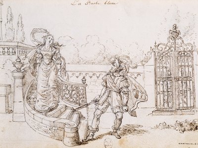 Blaubart, Illustration zum Märchen von Charles Perrault (1628-1703), Gravur von Grandville (1803-1847) von Grandville