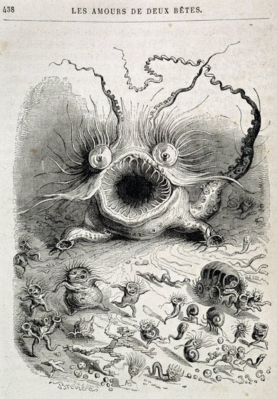Die Liebschaften zweier Bestien (freaking monster) - in „Tiere, gemalt von sich selbst: Privat- und öffentliches Leben der Tiere“ von Grandville, Kapitel von Honoré de Balzac, ed. Hetzel von Grandville