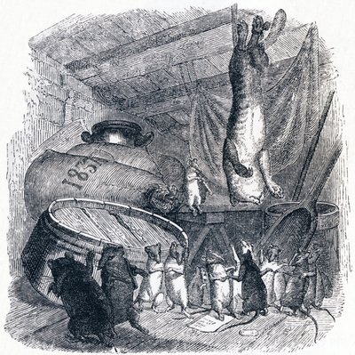 Die Katze und die alte Ratte - Fabeln von La Fontaine von Grandville