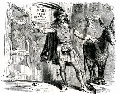 Der Scharlatan: La Fontaine Fabel illustriert von Grandville. Edition Garnier 1860. Dieser Skipper macht es schwer, jeden Esel zum Wissenschaftler zu machen. von Grandville (1803 47)