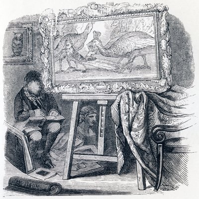 Der Eichelhäher schmückt sich mit Pfauenfedern - Fabeln von La Fontaine von Grandville