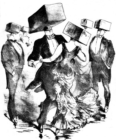 Unsignierte Illustration für die Partitur eines Werkes von Emile Fischer mit dem Titel „Polka des hamteaux“, Ende des 19. - Anfang des 20. Jahrhunderts - diese anonyme Komposition erinnert sowohl an die Erfindungen des Vorläufers Grandville als auch an die von Grandville (1803 47)