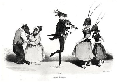 Ein Paar Hunde, aus der Serie Les Metamorphoses du Jour von Grandville