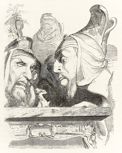 Gulliver wird von den Bewohnern von Brobdingnag inspiziert, aus Gullivers Reisen von Jonathan Swift von Grandville