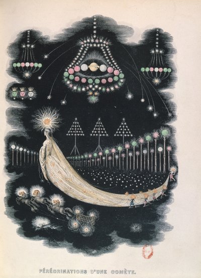 Wanderung eines Kometen, möglicherweise ein Andenken an den Halleyschen Kometen im Jahr 1834. 1849 von Grandville