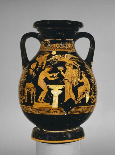 Apulische rotfigurige Pelike mit einer Szene einer Braut bei ihrer Toilette, die Sauggruppe, gefunden in Basilicata, ca. 375-350 v. Chr. von Greek