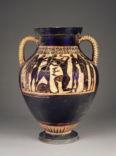 Athenische attische schwarzfigurige Amphore, Lydos zugeschrieben, mit Theseus, der den Minotaurus tötet, 550-40 v. Chr. von Greek
