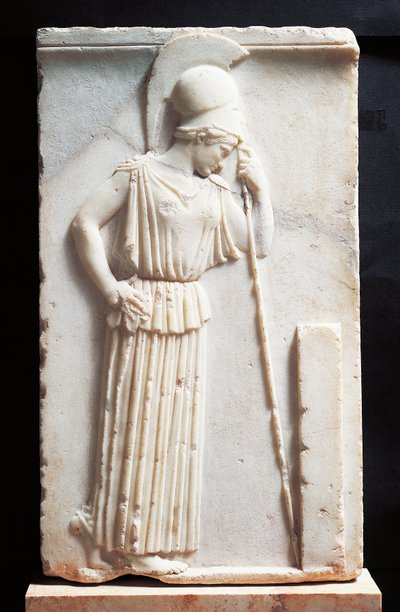 Relief, das die trauernde Athena vor einer Stele zeigt von Greek