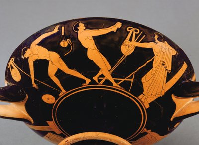 Kylix-Schale mit Darstellung von Athleten und Symposiasten, ca. 480 v. Chr. von Greek