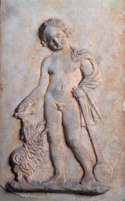 Magna Graecia: kleiner Junge beim Spielen, Marmorrelief, 5. Jahrhundert v. Chr. von Greek