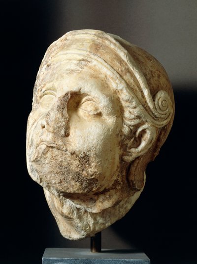 Kriegerkopf von Skopas (340-420 v. Chr.) von der Vorderseite des Athena Alea Tempels in Tegea, 4. Jahrhundert v. Chr. von Greek