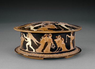 Attische rotfigurige Pyxis, dekoriert mit Frauen und Eroten oder Cupidos, nahe dem Meidias-Maler, Ende des 5. Jahrhunderts v. Chr. (Keramik) von Greek School