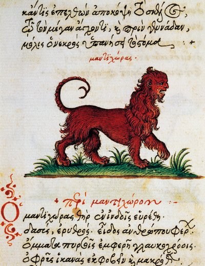 Abhandlung über den Greif, Text und Miniatur aus De animalium natura et proprietate libellus, von Aelianus (2.-3. Jahrhundert n. Chr.) von Greek School
