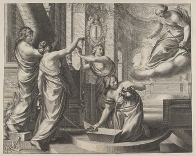 Allegorische Komposition mit Figuren, die nach einem architektonischen Plan arbeiten von Gregoire Huret