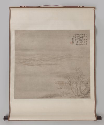 Mondbeschienene Flusslandschaft mit Figuren von Guan Xining