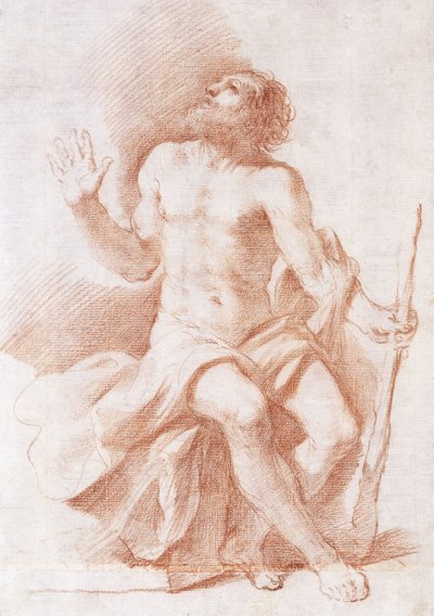 Heiliger Paulus der Einsiedler, nach links blickend und einen Stock haltend, ca. 1637-8 von Guercino