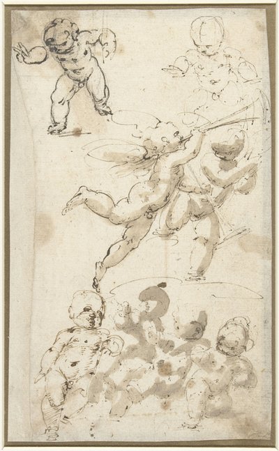 Putti und ein schwebender Engel von Guglielmo Caccia