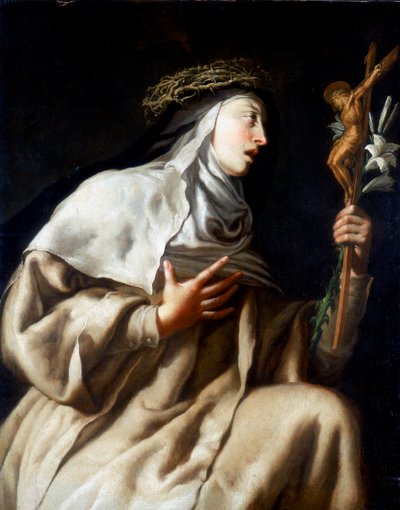 Die heilige Teresa von Ávila vor dem Kreuz, ca. 1621-1663 von Guido Cagnacci