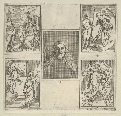 Fünf nummerierte Szenen, jede nach einem Maler in der Accademia Degl