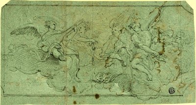 Musizierende Engel in Wolken (recto); Sitzender Kleriker (verso) von Guido Reni