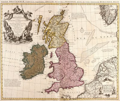 Karte der Britischen Inseln, Königreiche England, Schottland und Irland (Radierung) von Guillaume Delisle