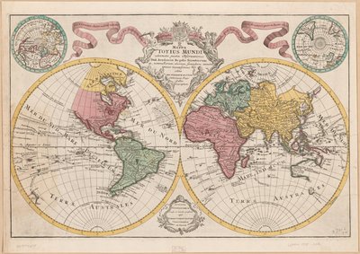 Mappa totius mundi - geschmückt nach den Beobachtungen der Akademie der Wissenschaften und einiger anderer nach den neuesten Anmerkungen von Guillaume Delisle