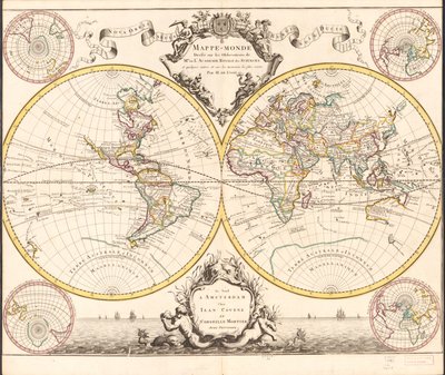 Weltkarte, erstellt nach den Beobachtungen der Herren der königlichen Akademie der Wissenschaften und einigen anderen und den neuesten Berichten von Guillaume Delisle