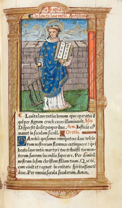 Gedrucktes Stundenbuch Gebrauch von Rom: fol. 101r, St. Laurentius, 1510 von Guillaume Le Rouge