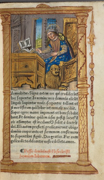 Gedrucktes Stundenbuch Gebrauch von Rom: fol. 20r, St. Markus, 1510 von Guillaume Le Rouge